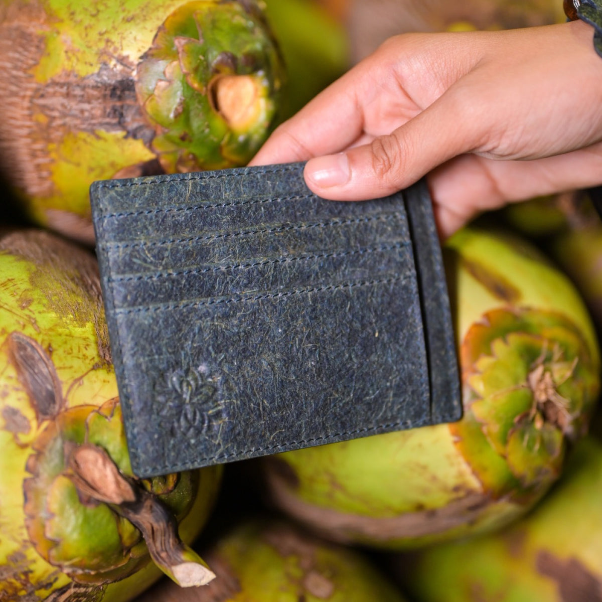 Vegan Pocket Card Holder | Natural Red Card Holder made of coconut leather